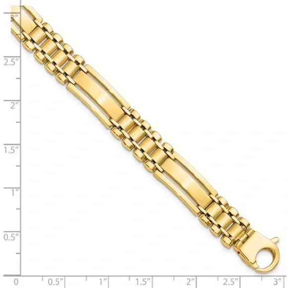 14k Polished and Satin 8.8mm Fancy Bar Link 8.5 inch Mens Bracelet - Picture 4 of 5